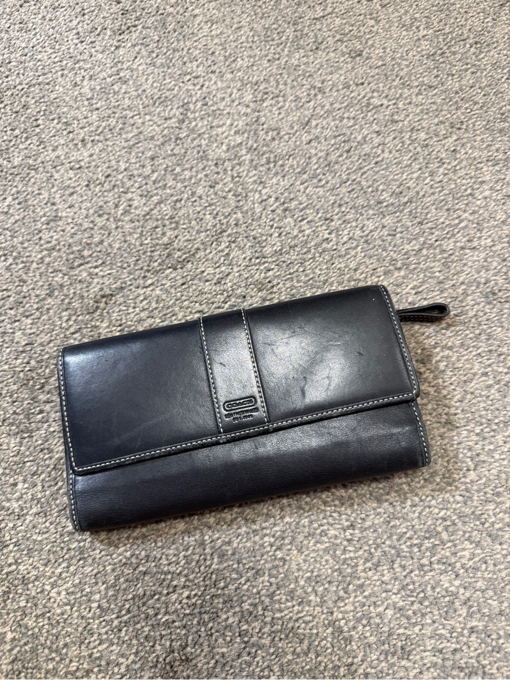 Vintage Coach Signature Black Leather Slim Trifold Long Wallet